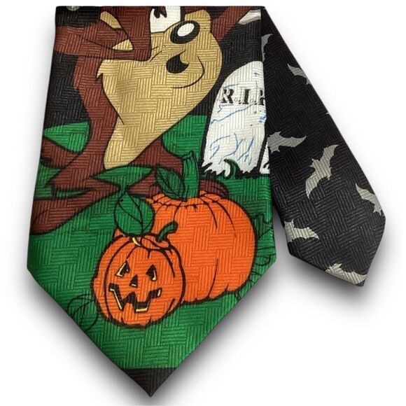 Vintage Looney Tunes Mania Tazmanian Devil Pumpkin Halloween Necktie - Picture 9 of 11